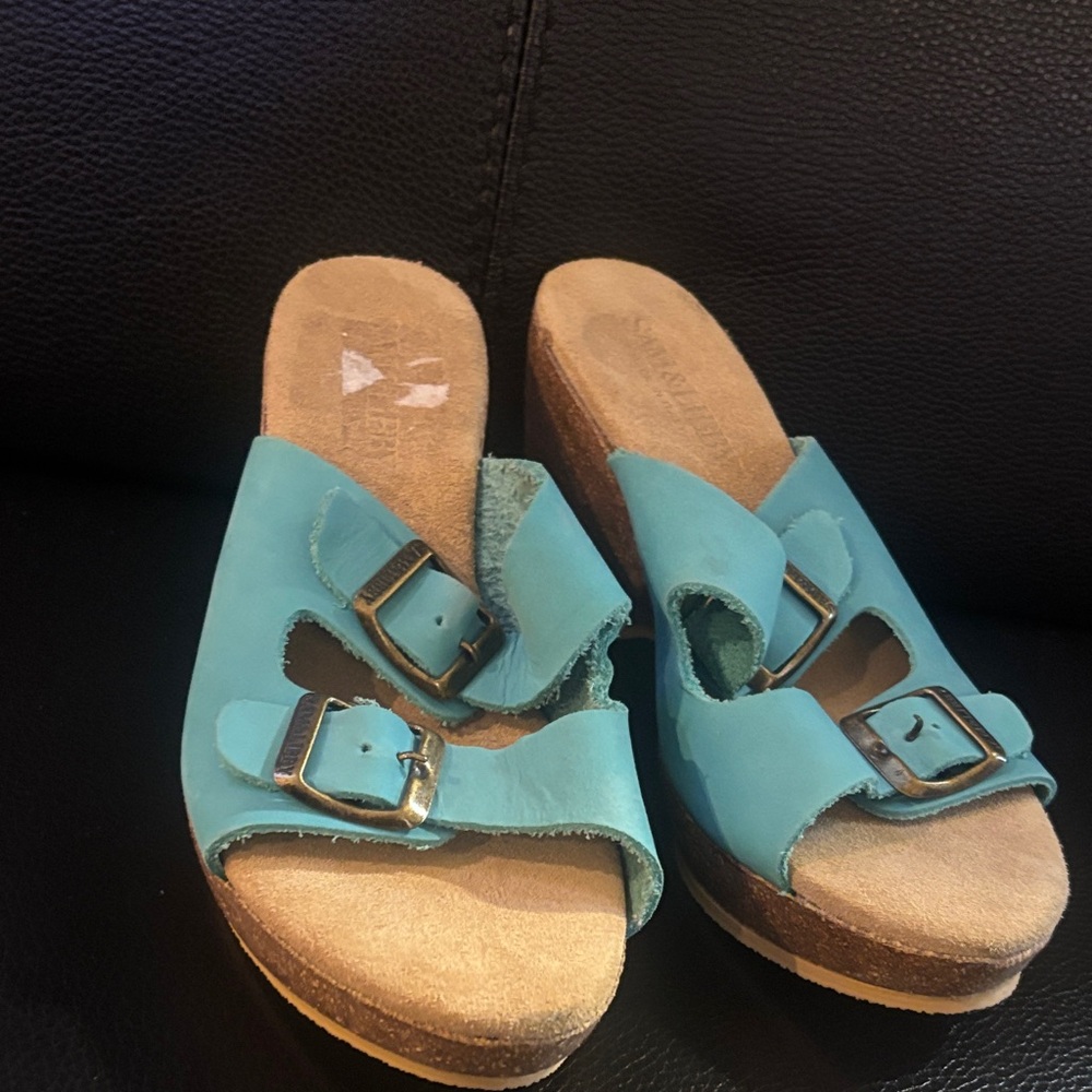 Sam & Libby Turquoise Mules with Buckle Detail